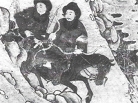 Mongol horsemen hunting
